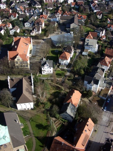 Luftbild: Bad Salzuflen, Hallenbrink, gelbe Schule, Grundschule Ahornstraße, Stadtkirche